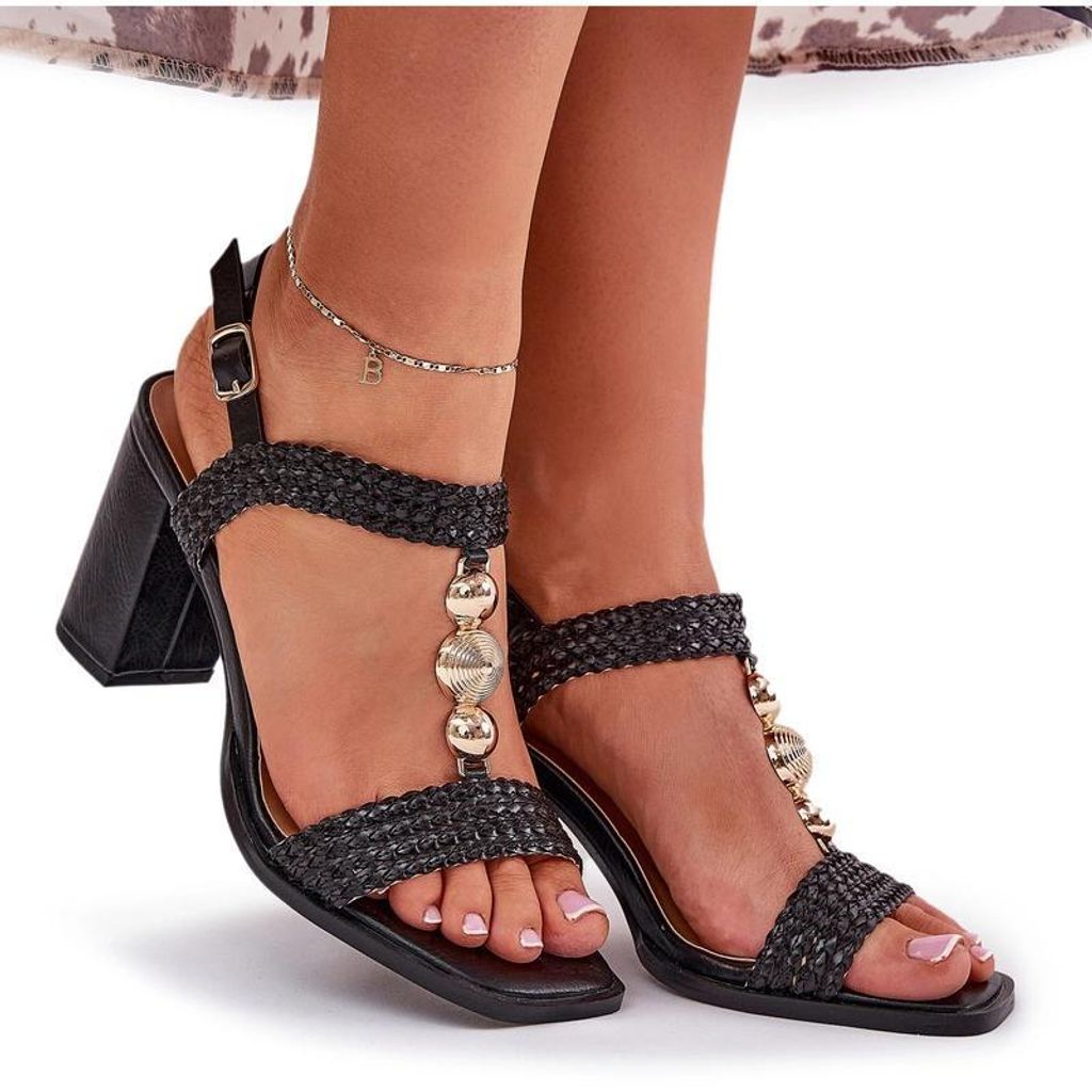 Damen Sandalen Mit Absatz Und Dekoration In Schwarz Annaviel 36