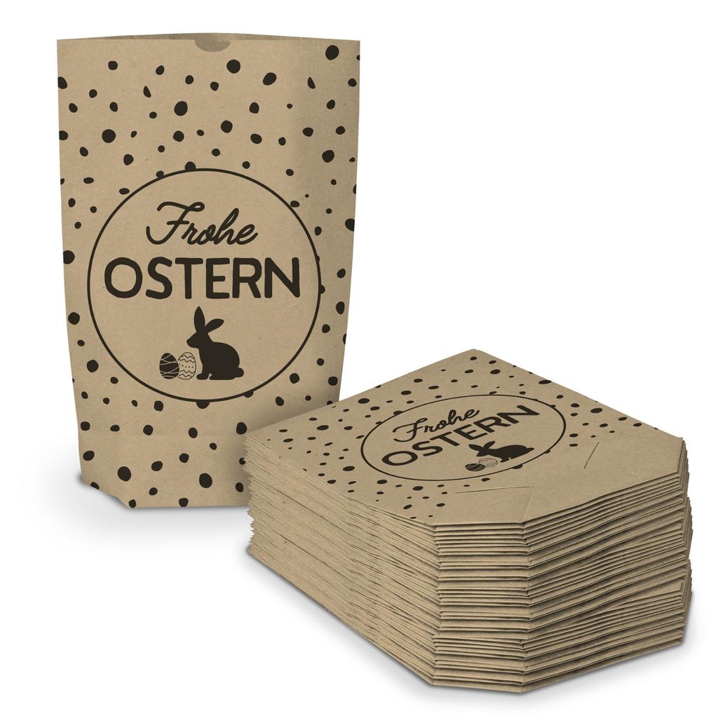 40x itenga Geschenktüte Frohe Ostern Pünktchen Muster braun Produktbild 