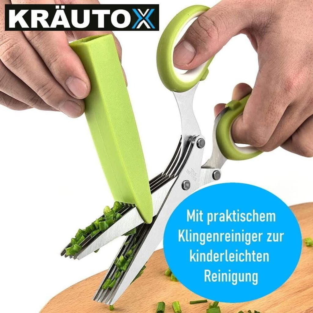KRÄUTOX Kräuterschere 5 Klingen Edelstahl Kräutermesser mit Produktbild 4
