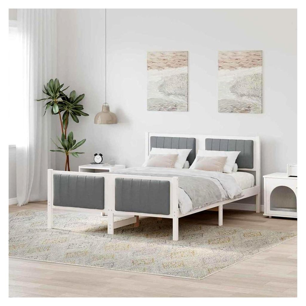 Bettgestell in Weiß und Hellgrau 140 x 190 cm aus massivem Kiefernholz