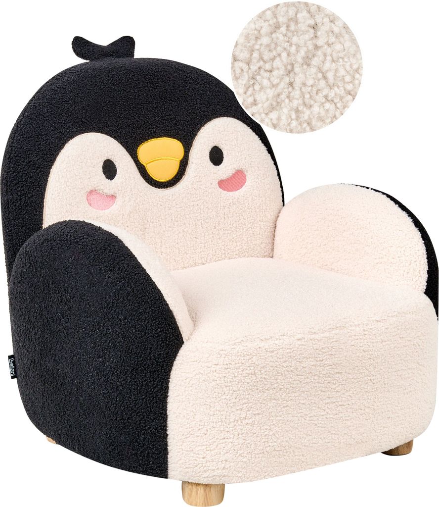 BELIANI Kindersessel Schwarz u. Cremeweiß Bouclé Pinguin Form Gepolstert Niedrige Sitzfläche Kinderzimmer