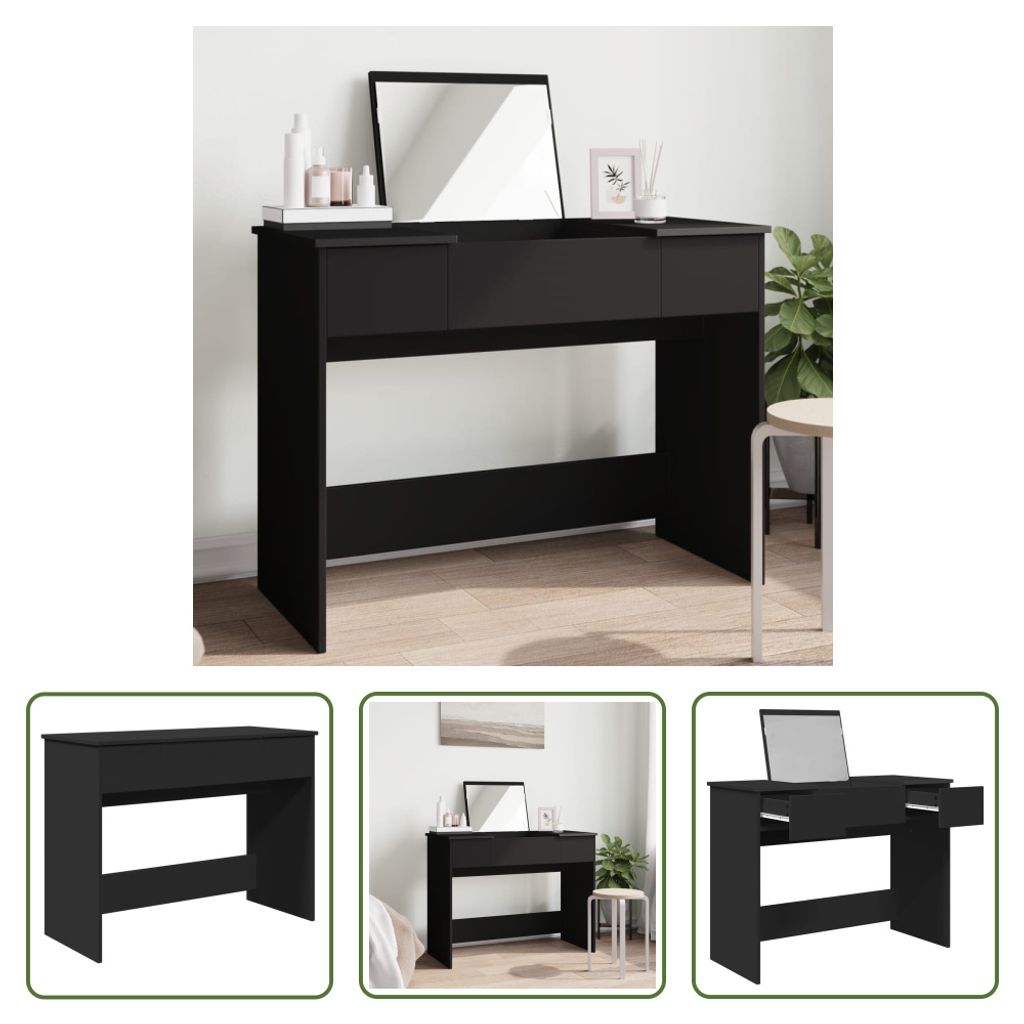 The Living Store Schminktisch mit Spiegel Schwarz 100x45x76 cm