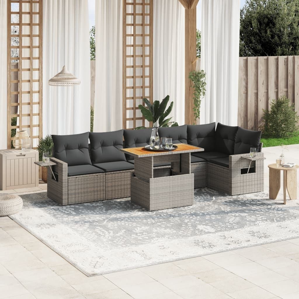 Maison Exclusive - 7-tlg. Garten-Sofagarnitur mit Kissen Grau Poly Rattan