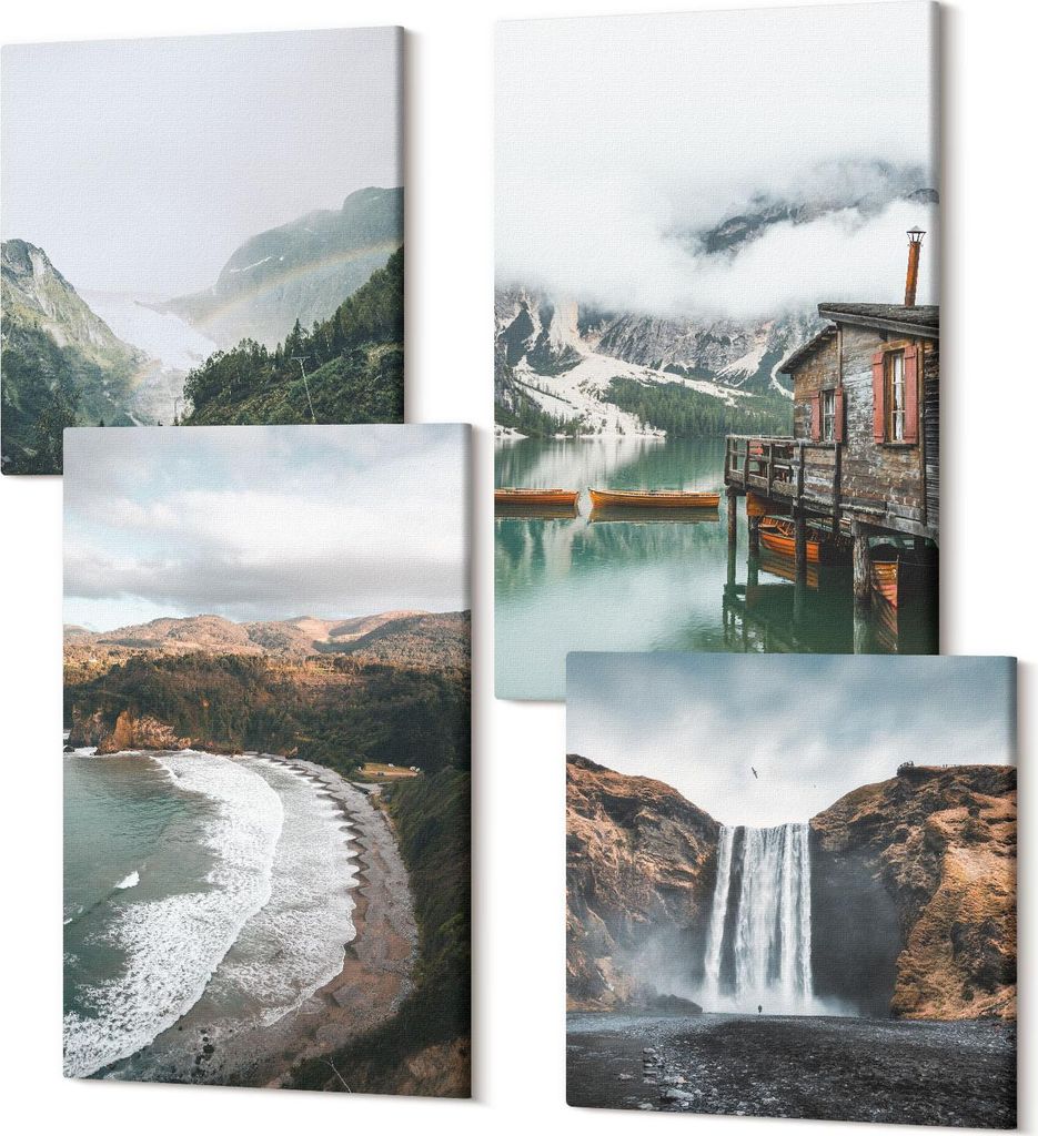 Wandbilder Leinwand 4-teilig – – Polycanvas Kunstdruck – Moderne Bilder für Wohnzimmer & Schlafzimmer – Aufhängefertig – 2x 40x40 cm +...