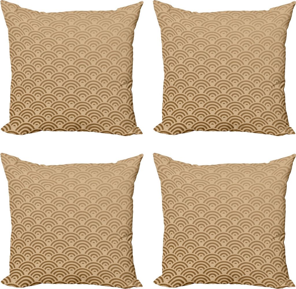 ABAKUHAUS Beige Kissenbezug Set (4 Stück), Vintage Welle Old Royal, Moderner Doppelseitiger Digitaldruck, 60 cm x 60 cm, Französisch Beige