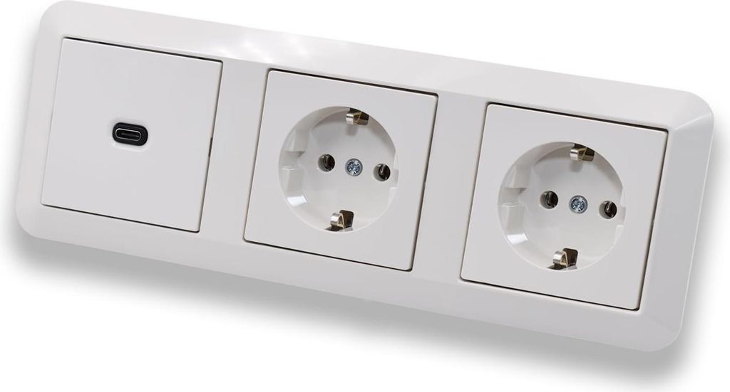 EBROM USB-C Unterputz Steckdose/Lader, 65 Watt Leistung, Schnellladefunktion für Wearables, Smartphones Tablets und Laptops, mit 2 Stück Merten S...