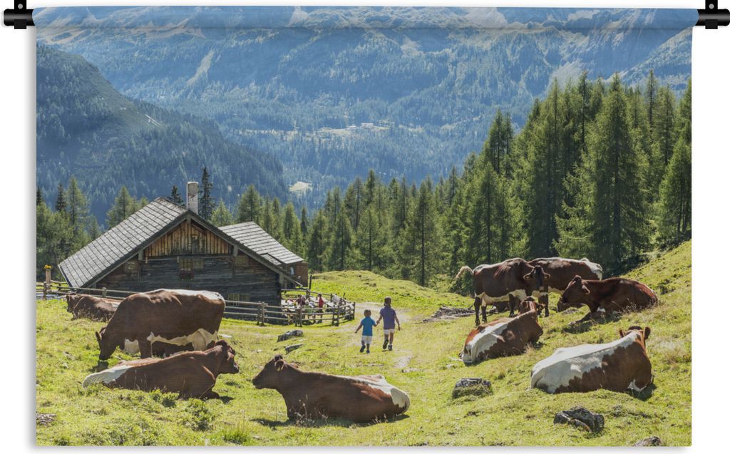 MuchoWow Wandteppich Wandbehang Bauernhaus in den Bergen von Österreich 60x40 cm Tapisserie Dekoration Wandtuch - Wanddekorationen