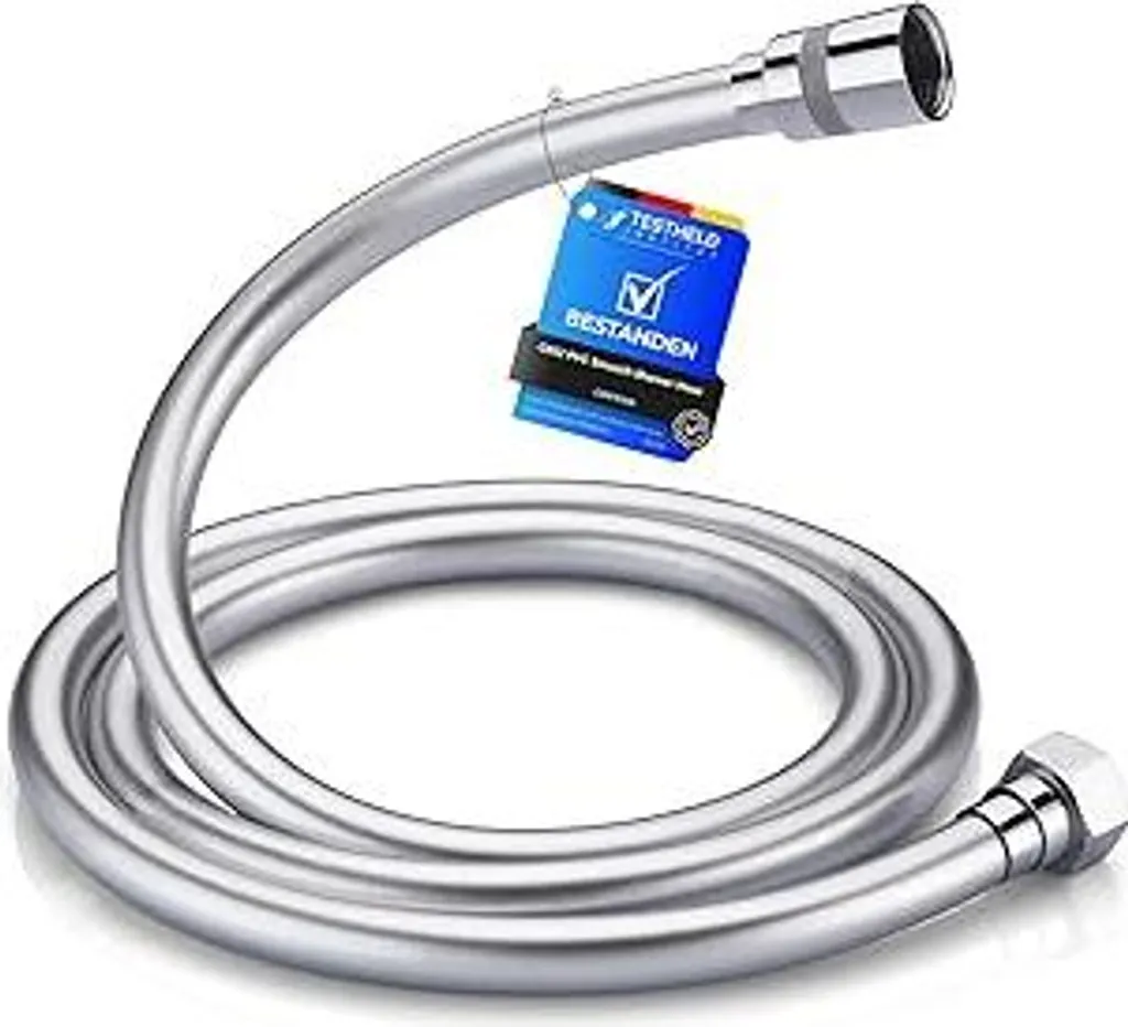 Tubo doccia GRIFEMA 1,5 m – Tubo doccia flessibile in PVC liscio 150 cm, anti-piegatura e anti-perdita, attacco universale da ½ pollice, tubo di ricambio resistente con raccordi e guarnizioni in ottone, argento