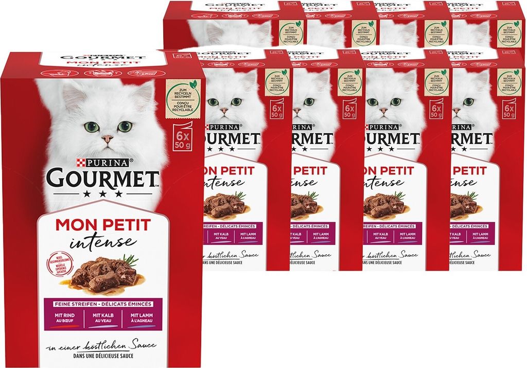 GOURMET Mon Petit Katzenfutter nass, Fleisch Sorten-Mix 6er Pack à 50g Dose (8er Pack (8 x 6 x 50g))