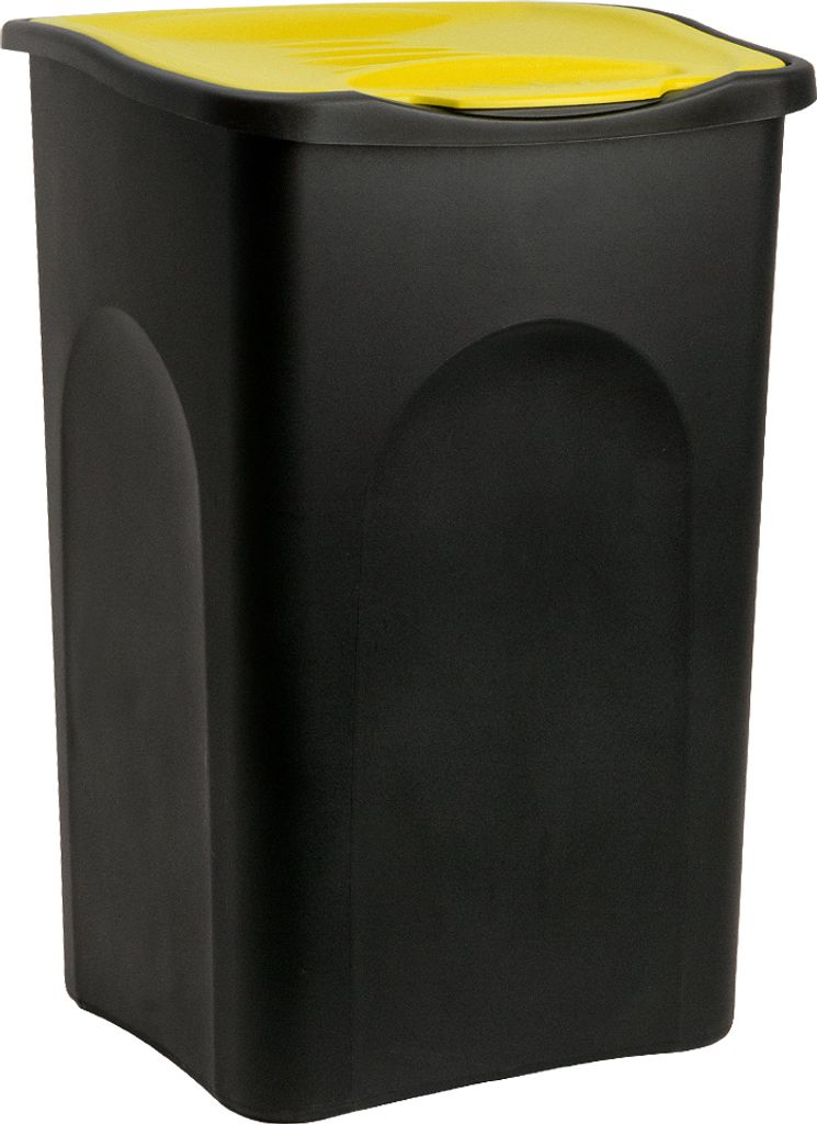 Stefanplast Mülleimer mit Deckel 50L Abfalleimer Geruchsarm Küche Bad Biomüll Gelber Sack Kunststoff Mülltrennung Schwarz Gelb