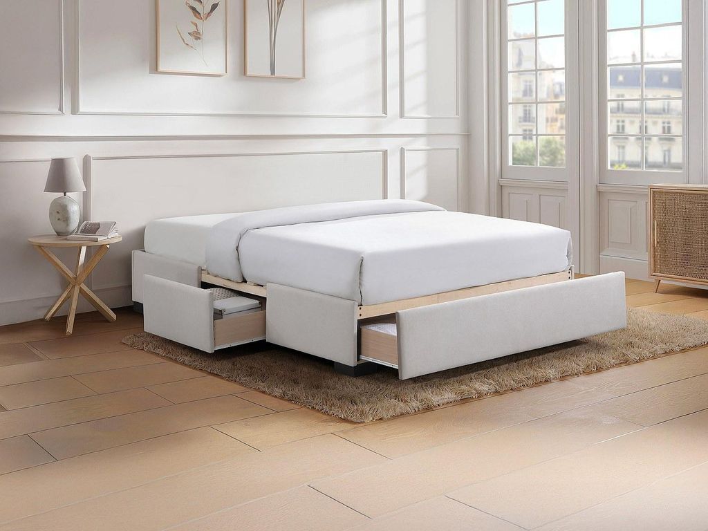 Bettgestell mit Schubladen 180 x 200 cm - Stoff - Beige - KOLANE von YSMÉE