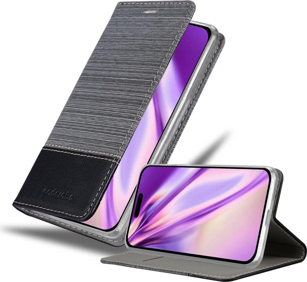 Cadorabo Hülle für Apple iPhone 14 PRO MAX Schutzhülle in Grau Handy Hülle Etui Book Case Cover