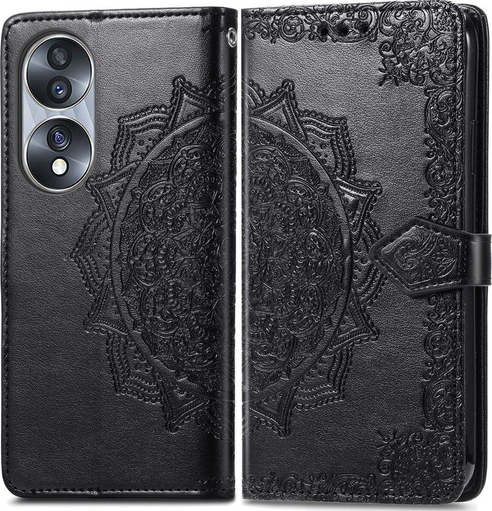 Mobigear Mandala HONOR 70 Hülle Klapphülle Geldbörse - Schwarz