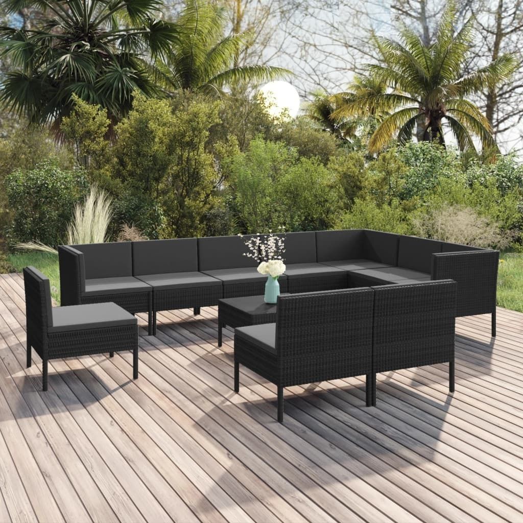 Maison Exclusive - 11-tlg. Garten-Lounge-Set mit Auflagen Poly Rattan Schwarz