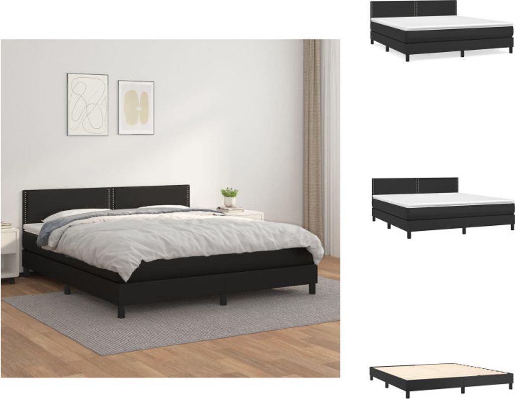 vidaXL Boxspringbett mit Matratze Schwarz 180x200 cm Kunstleder - Betten & Bettgestelle