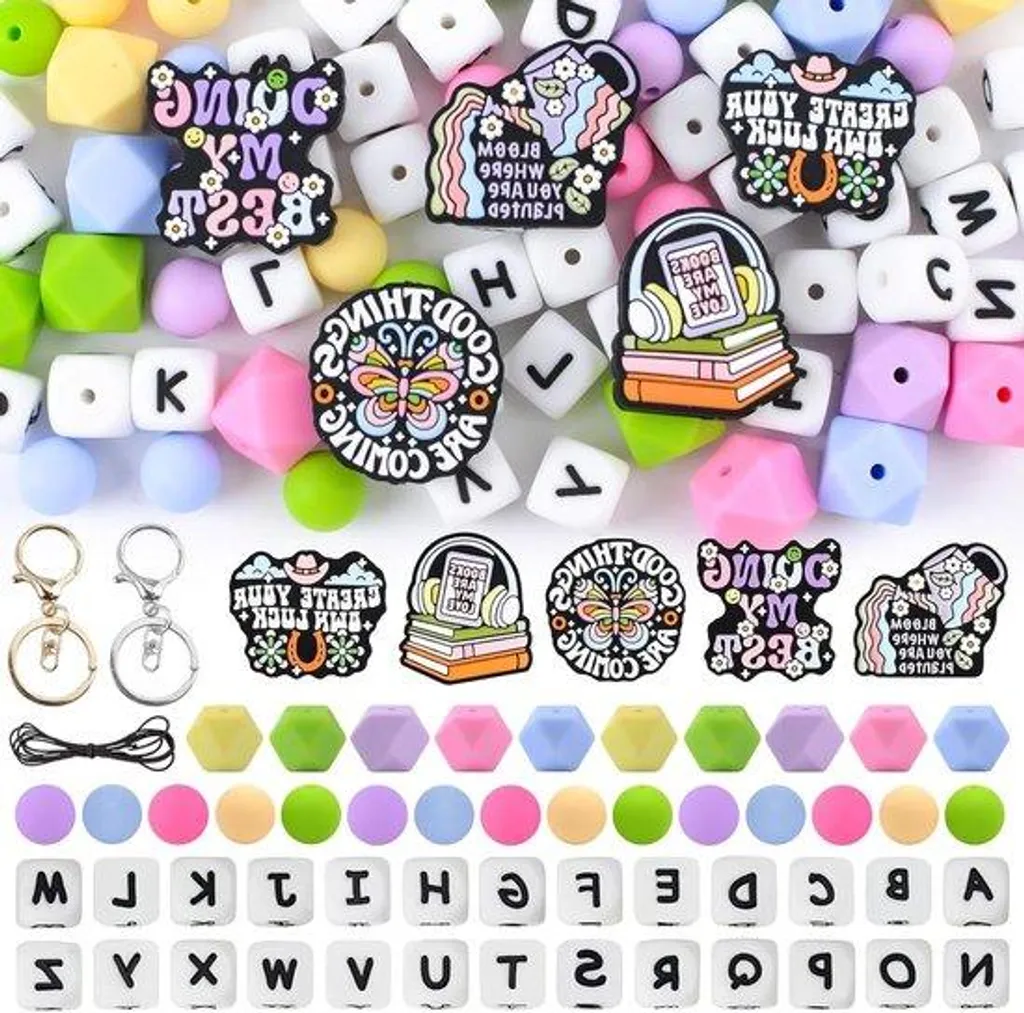 Perles en silicone pastel pour porte-clés personnalisés - Lot de 50