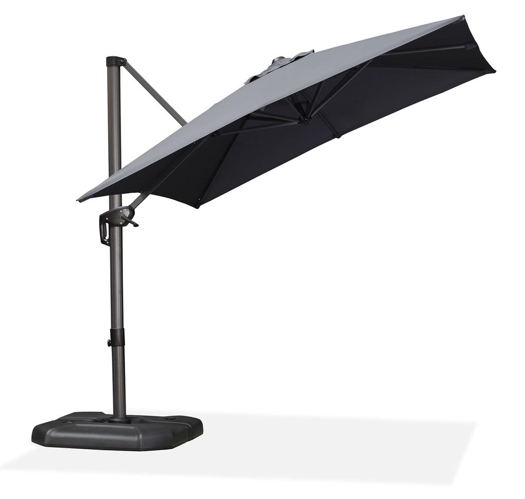 Großer, freitragender Sonnenschirm (250 x 250 cm) mit Kurbel, 360°-Drehung, Fußpedal und Kreuzfuß für Sonnenschutz auf Terrassen und Balkonen,...