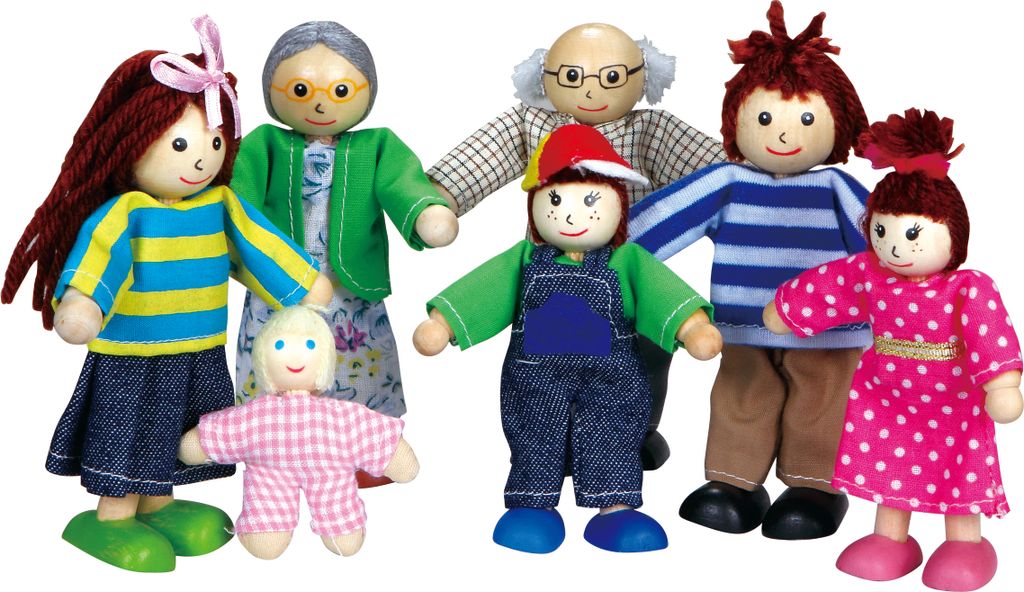 Lelin 50015 Holz - Biegepuppen Set Big Family. 7 teilig Produktbild 1