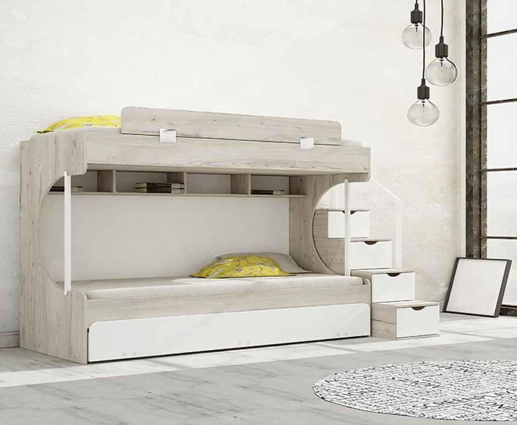 Etagenbett Holz Stauraum Praktische Stufen Kinderzimmer Möbel Weiß Design