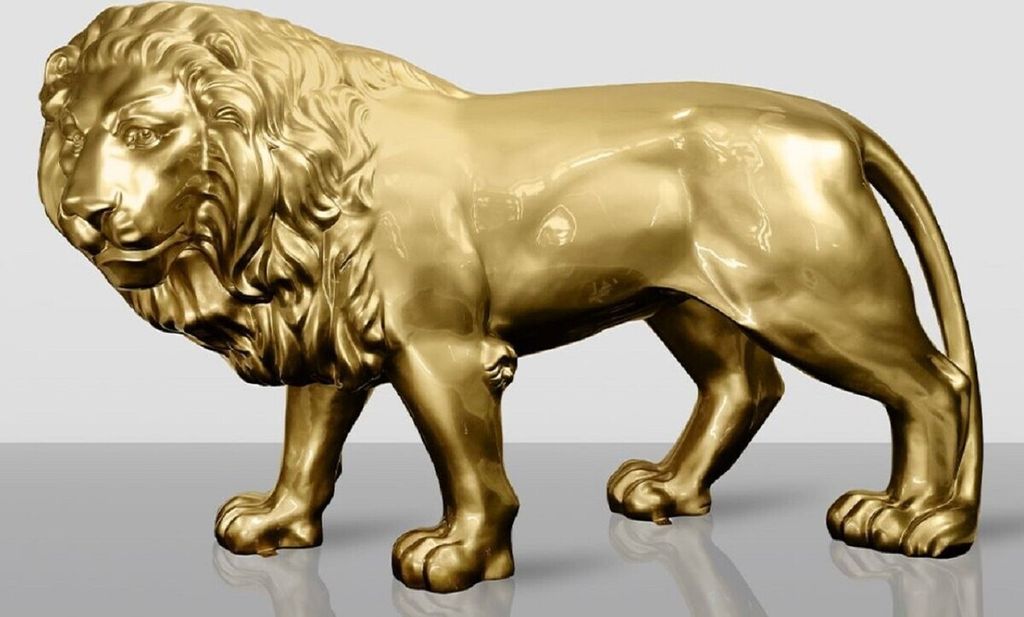 Casa Padrino XXL Deko Skulptur Löwe Gold 185 cm - Lebensgroße Garten Deko Figur