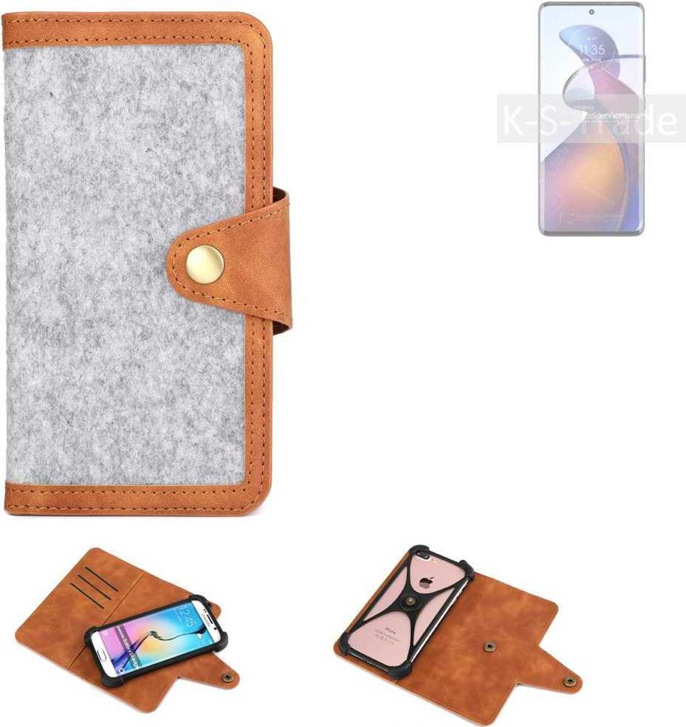 K-S-Trade Handyhülle kompatibel mit Motorola Edge 30 Fusion Schutzhülle Filz-Hülle Kunst-Leder hellgrau braun (1x)