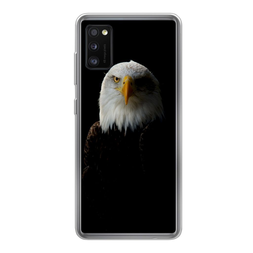 MuchoWow Handyhülle Schutzhülle Hülle für Samsung Galaxy A41 Adler - Vogel - Schwarz Silikon Softcase Handy Hülle - Mobiltelefon