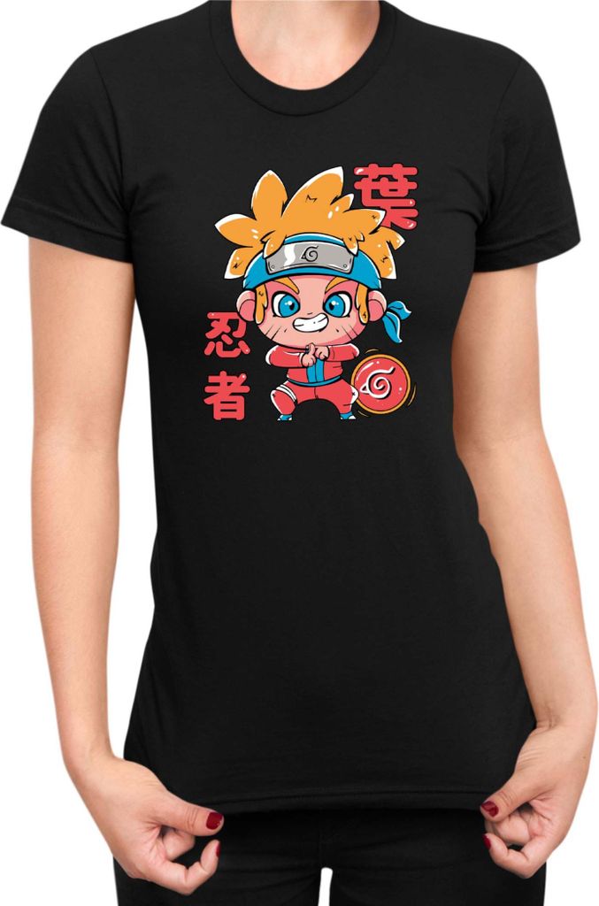 Damen T-Shirt Japan Manga Anime Comics Animation Naruto Cute Drawning, Lady L / Schwarz