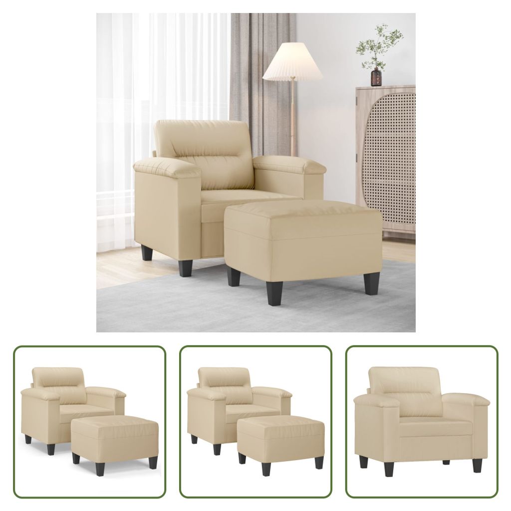 The Living Store Sessel mit Hocker Creme 60 cm Mikrofasergewebe