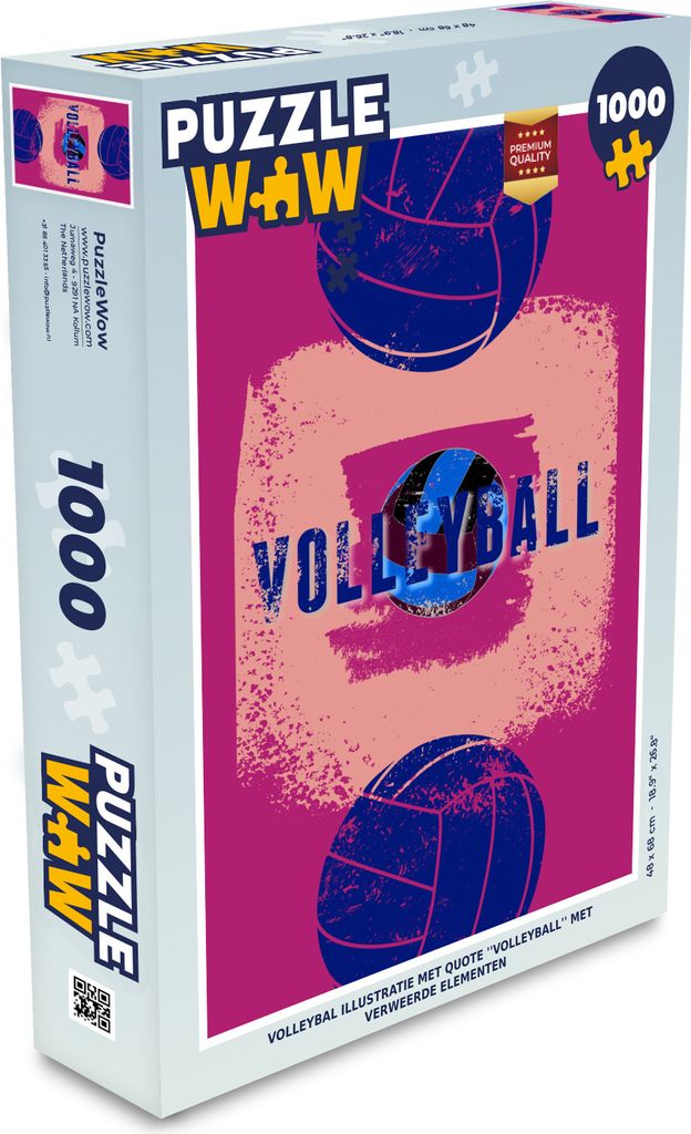 MuchoWow Puzzle 1000 Teile Volleyball Illustration mit Zitat ''Volleyball'' mit verwitterten Elementen - Spielzeug - Alt und Jung - Spiele - Puzzeln