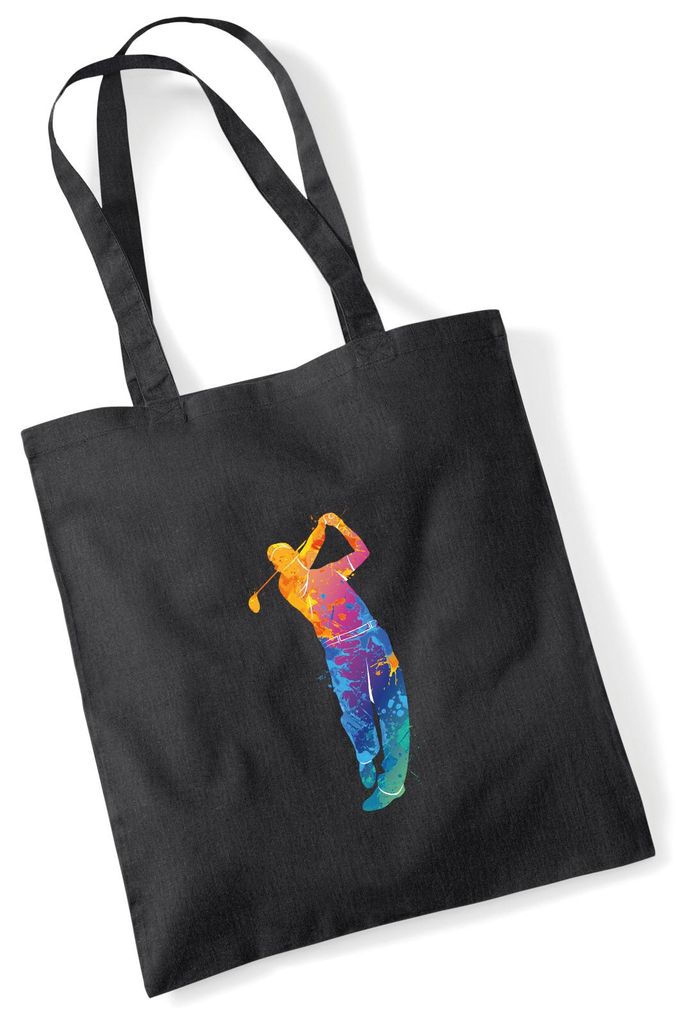 Huuraa Jutebeutel Golf Spieler bunte Silhouette 10 Liter Black Baumwolle Tasche Geschenkidee