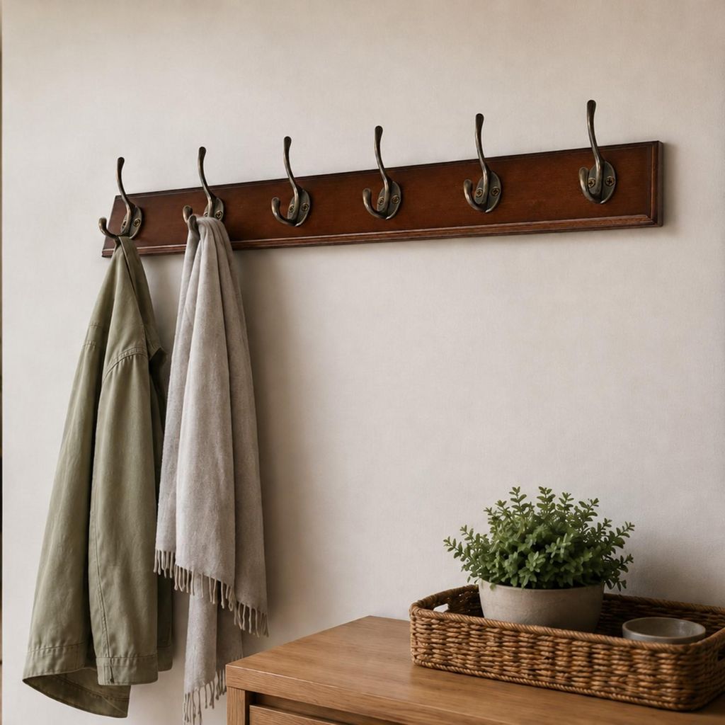 Garderobenleiste Bambus – Wandgarderobe mit Metallhaken – 6 Metallhaken Espresso 74,5 cm
