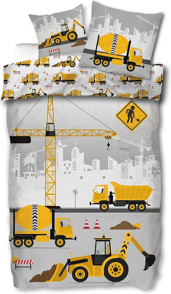 SkyBrands Kinderbettwäsche Bagger & Baustelle – 100x135 cm Produktbild 