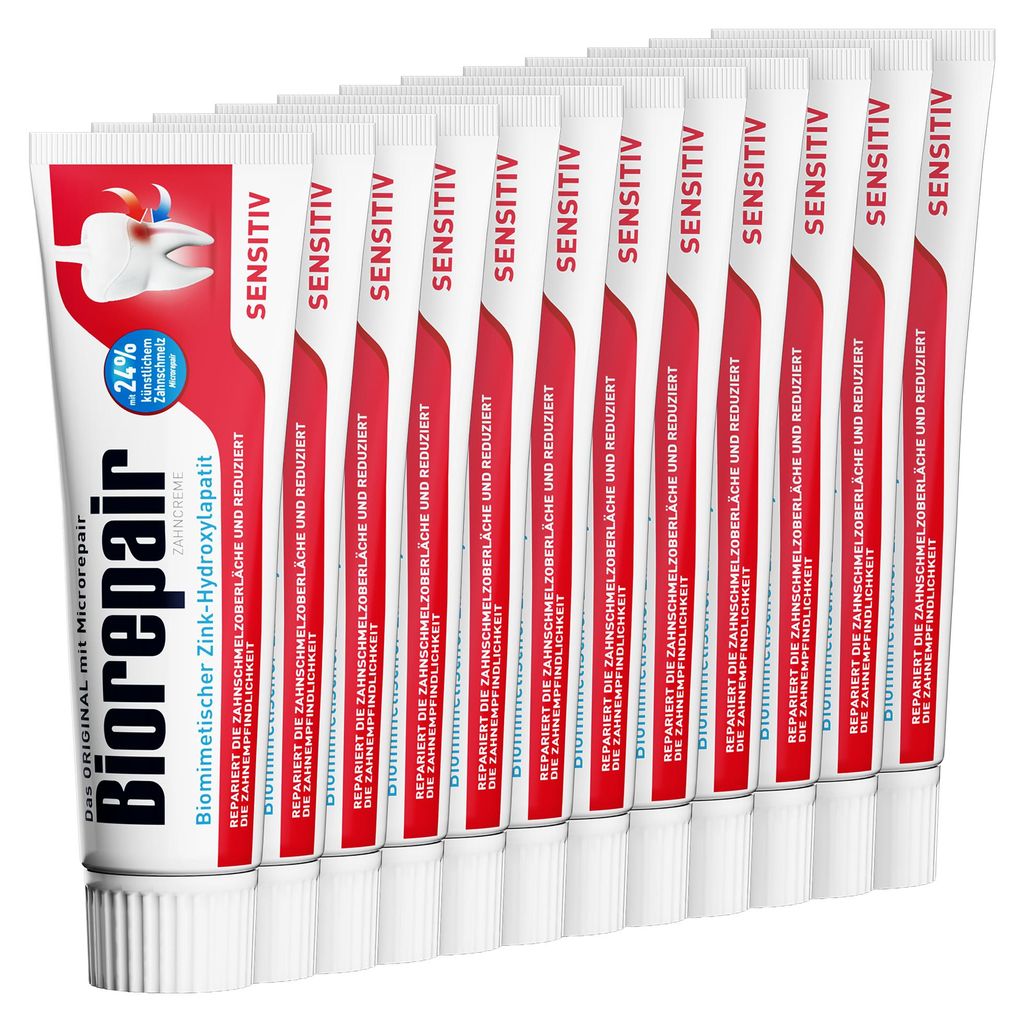 Biorepair Sensitive Teeth Zahncreme 12x75 ml – Fluoridfrei Produktbild  KI-generiertes Bild