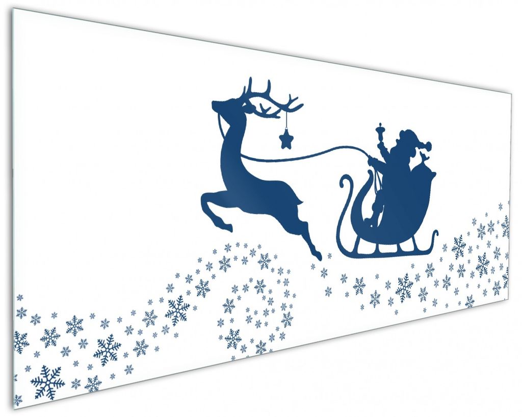 Wallario Küchenrückwand aus Glas, Größe: 125 x 50 cm, Motiv: Weihnachtsmann auf seinem Schlitten mit Rentier | Spritzschutz | abwischbar | pfle...