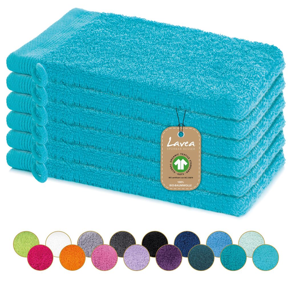 Lavea® 6er Set Waschhandschuh 16x22 cm, 100% Baumwolle, Produktbild 