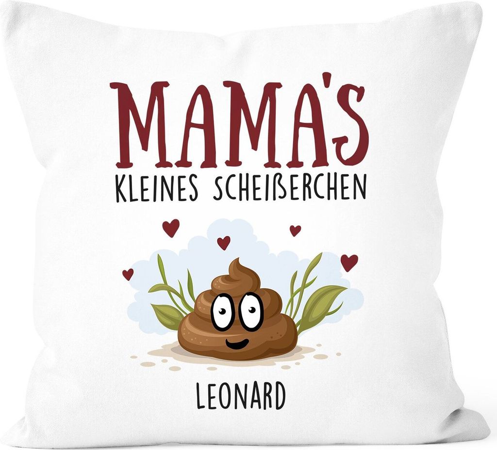 Kissen-Bezug personalisiert Mama's kleine Scheißerchen und anpassbare Namen Kackhaufen Geschenk Muttertag MoonWorks Mama - 1 Kind weiß 40cm x 40cm