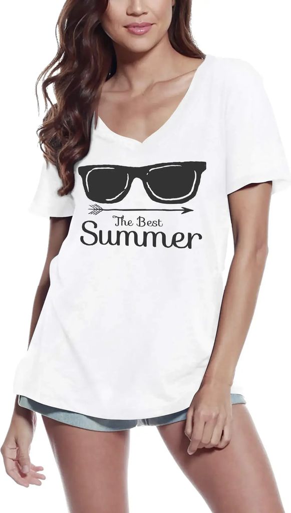 Damen Grafik T-Shirt V-Ausschnitt Der beste Sommer – The Best Summer – Öko-Verantwortlich Vintage Jahrgang Kurzarm Lustige Druck Geburtstag Ge...