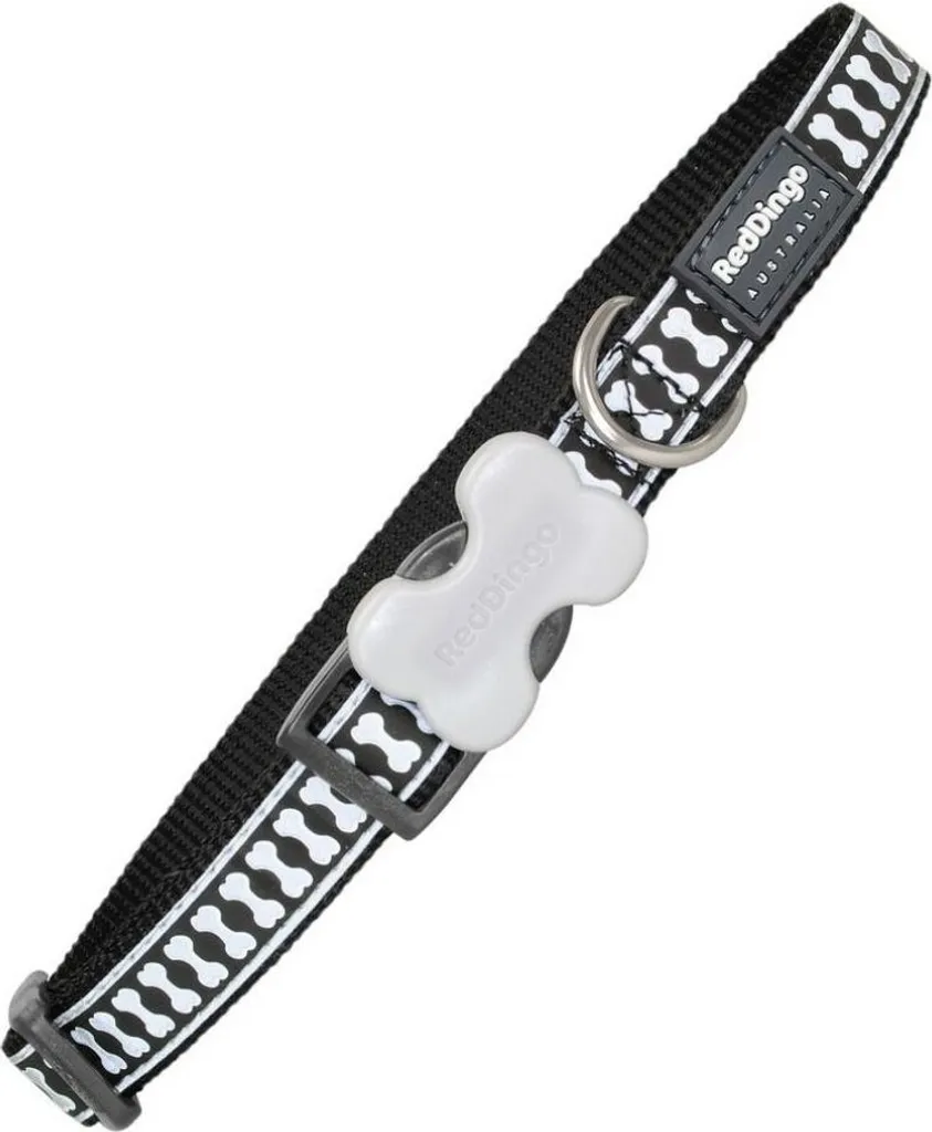 Collare Cani Red Dingo Reflective Bone Black 1,2x20-32cm | Sicurezza Notturna - 2