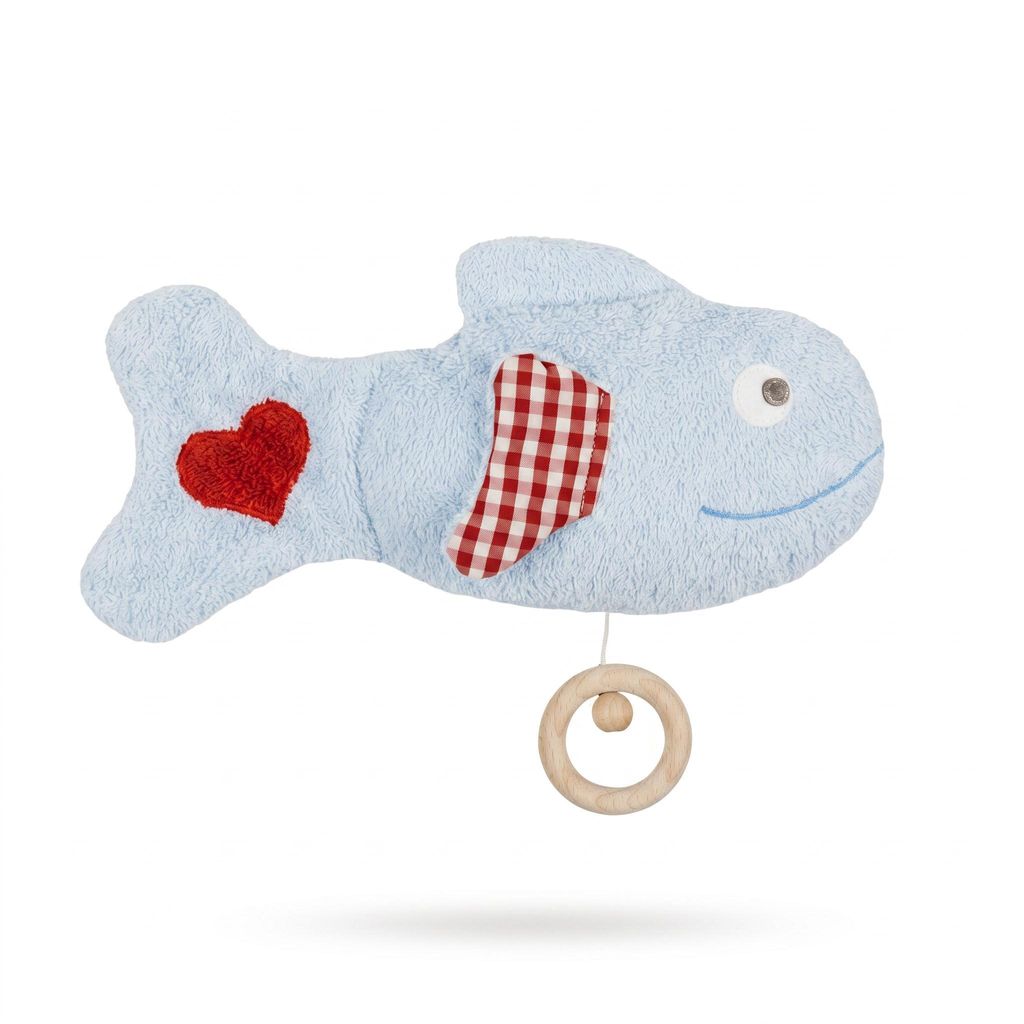 Efie Baby Spieluhr Fisch – Melodie Schlaf Kindchen schlaf, Kuschelspieluhr aus kbA Baumwolle, Germany