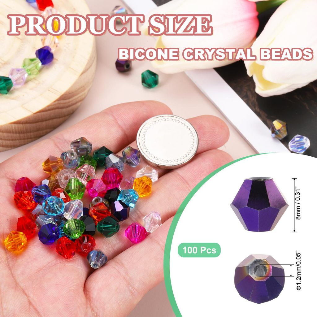 100 Stš¹ck Facettierte Glasperlen, 8mm Kristall Facettierte Perlen, Kristallperlen Zum Auff?deln, Doppelkegel Perlen fš¹r Armband, Halskette, S...
