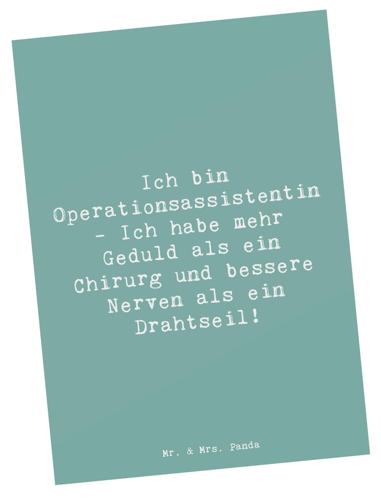 Mr. & Mrs. Panda Postkarte Spruch Geduld Operationsassistentin - Meeresbrise - Geschenk, Fotokarte, Beruf, Berufsliebe, Drahtseil, Postkarten, Medi...