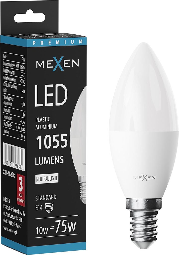 Mexen Nova LED-Glühbirne E14, C37, 10W, Neutral - 4000K, Produktbild 