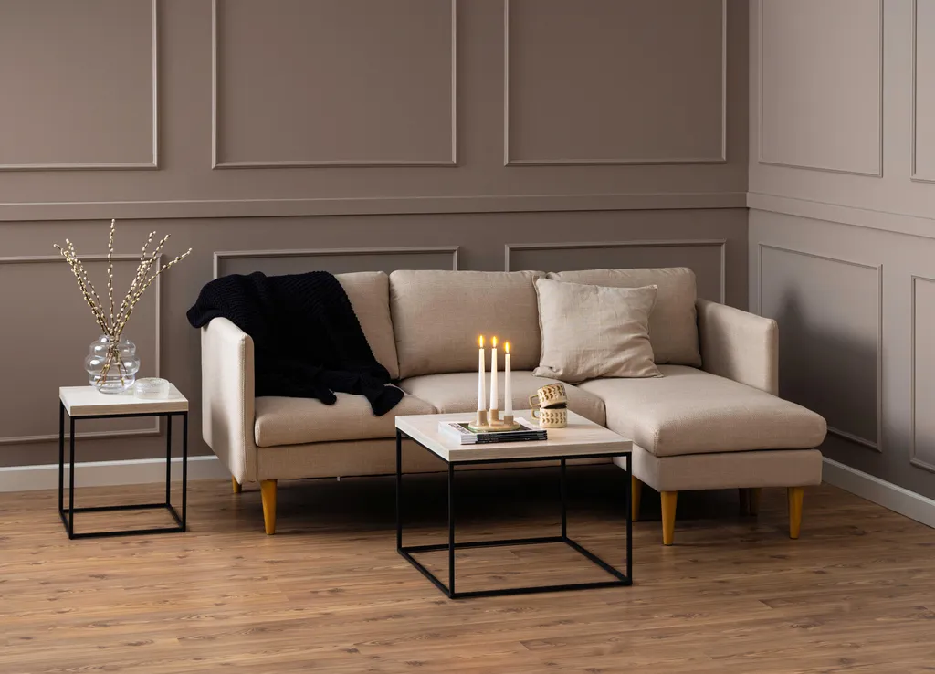 Table Basse Barossa Beige 60cm : Plateau Résistant et Pieds en Bois Clair