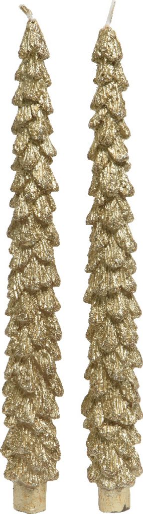 Spitzkerzen Tannenbaum Wachs 26cm 2er Set - Gold Produktbild 