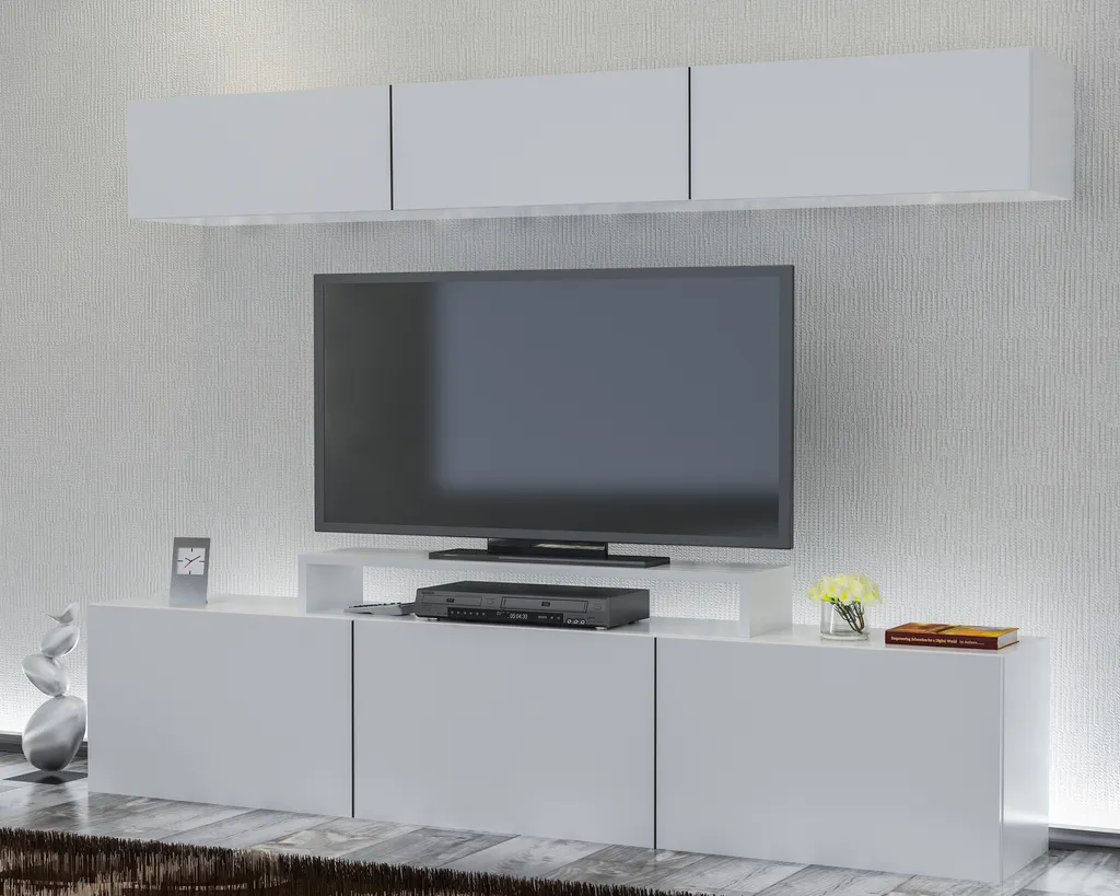 Meuble TV Blanc 180 cm Line VCT : Finissez-en avec le Désordre au Salon