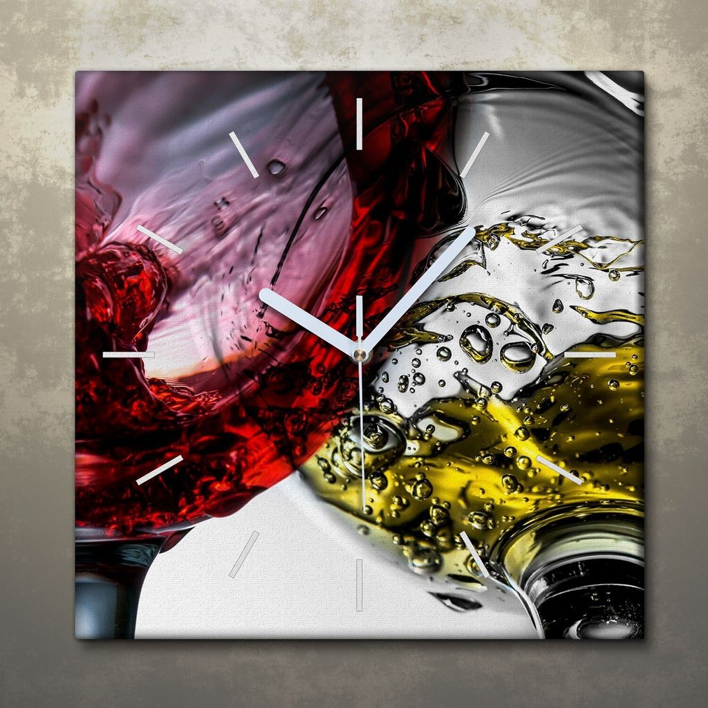 Wohnzimmer Leinwand Uhr Geräuschlos Küche 30x30 Wein, Glas, Motive, weiße Zeiger