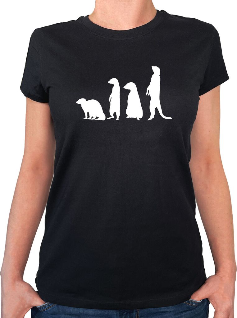 Huuraa Damen T-Shirt Erdmännchen Silhouette L Black Bio Baumwolle Fairtrade Damenshirt Geschenkidee