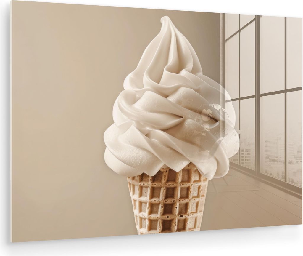 MuchoWow Glasbilder - Bilder auf Wandbild - Foto auf Glas Eiscreme - Softeis - Cremig - Horn - Beige 120x80 cm Wanddekoration aus Glas - Acrylglasb...
