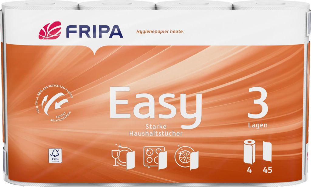 fripa Küchenrolle Easy, 3-lagig, hochweiß, 100% Zellstoff, Produktbild 