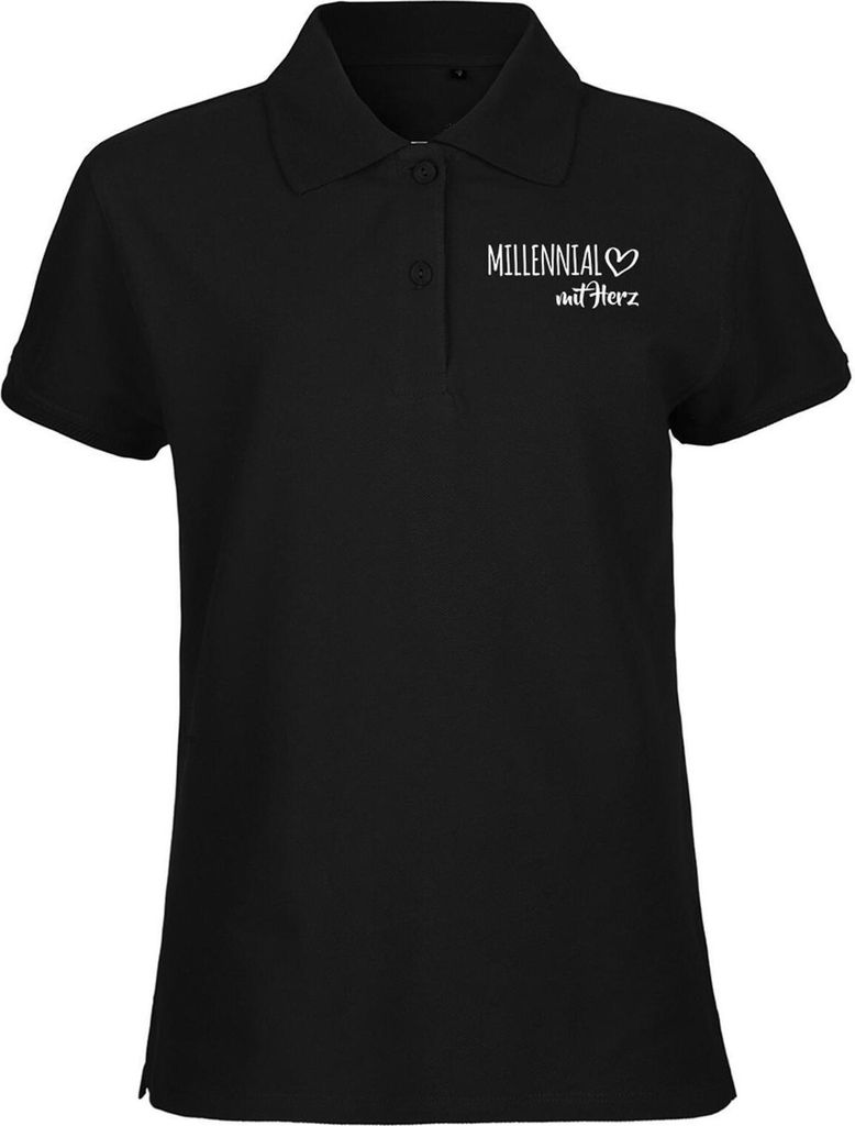 Huuraa Damen Polo Shirt Millennial mit Herz S Black Bio Baumwolle Fairtrade Poloshirt Geschenkidee